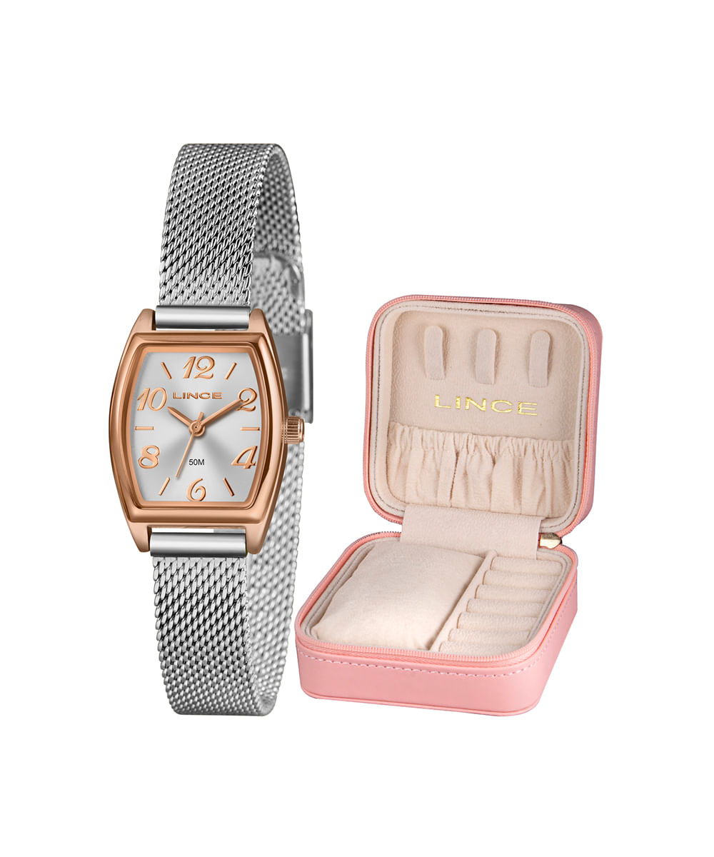 kit relógio feminino lince analógico lqth278l22 s2sx pj rosa