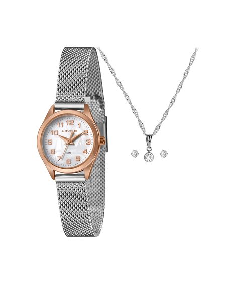 kit relógio feminino lince analógico lrth269l25 kaf8b2sx rosa