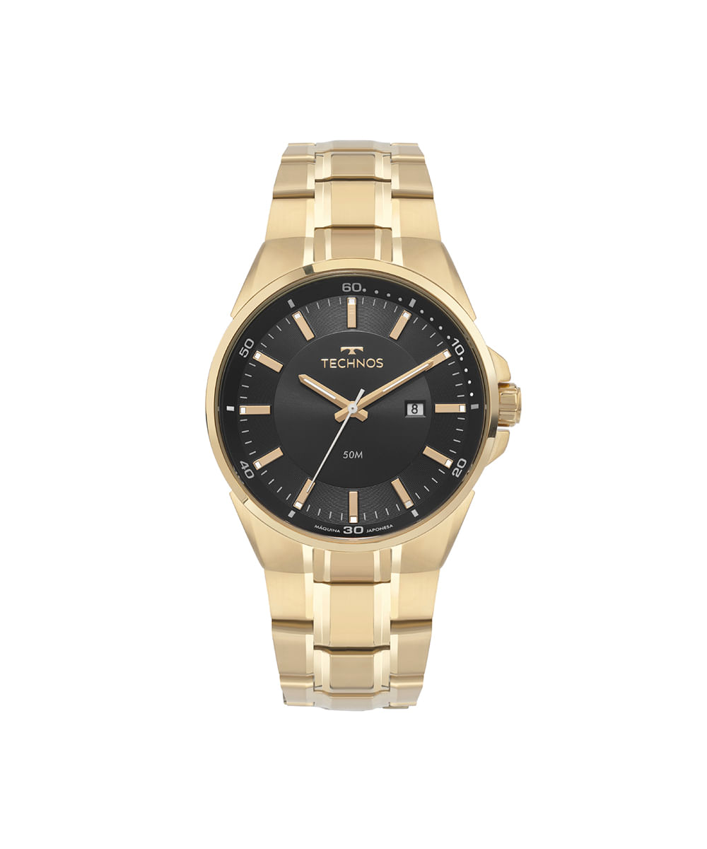 relógio masculino technos analógico calendário 2115tzs 1p dourado
