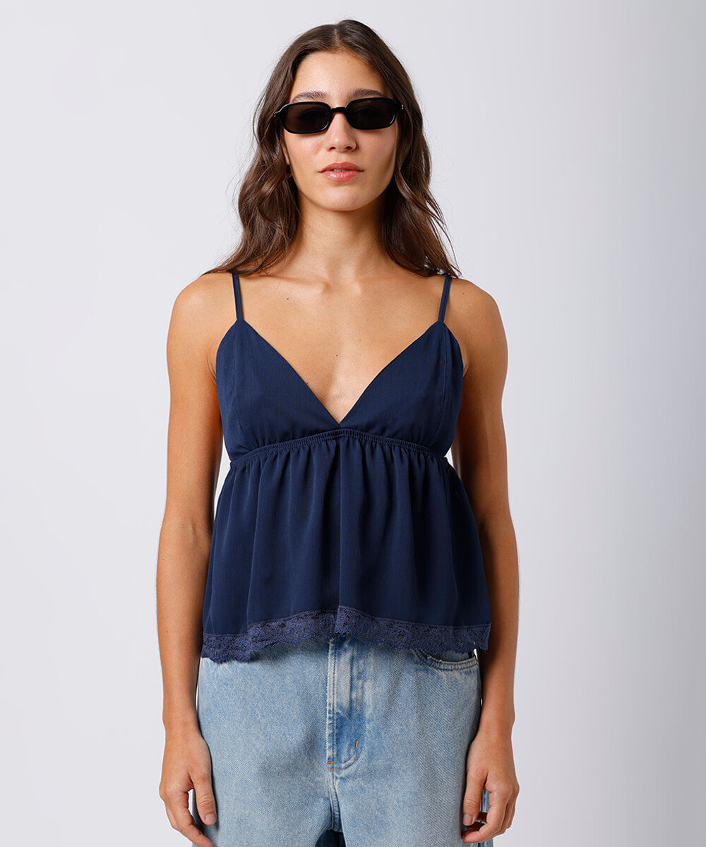 bata alça fina feminina com renda mindset azul