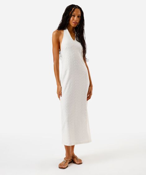 vestido midi feminino de laise frente única off white