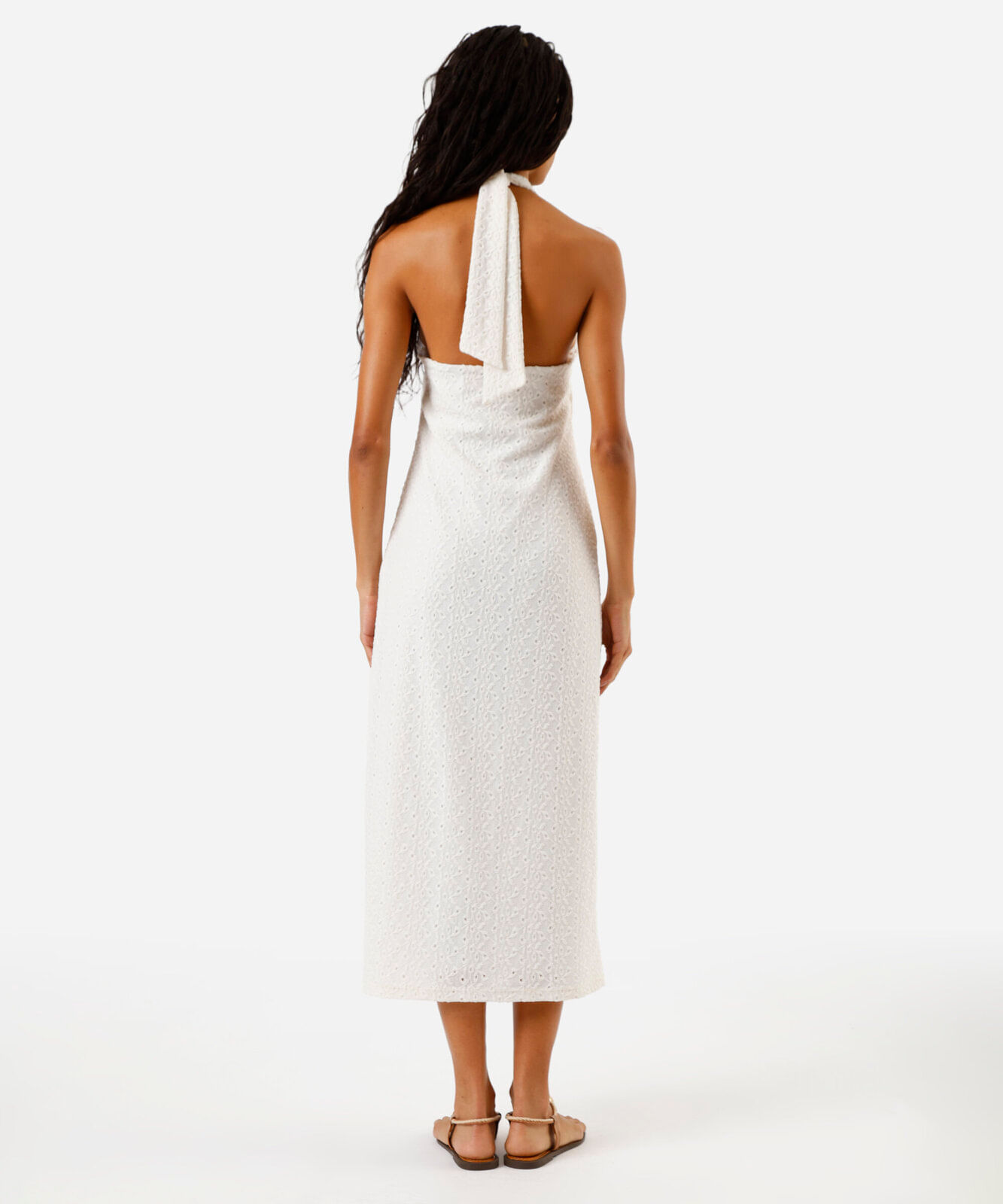vestido midi feminino de laise frente única off white