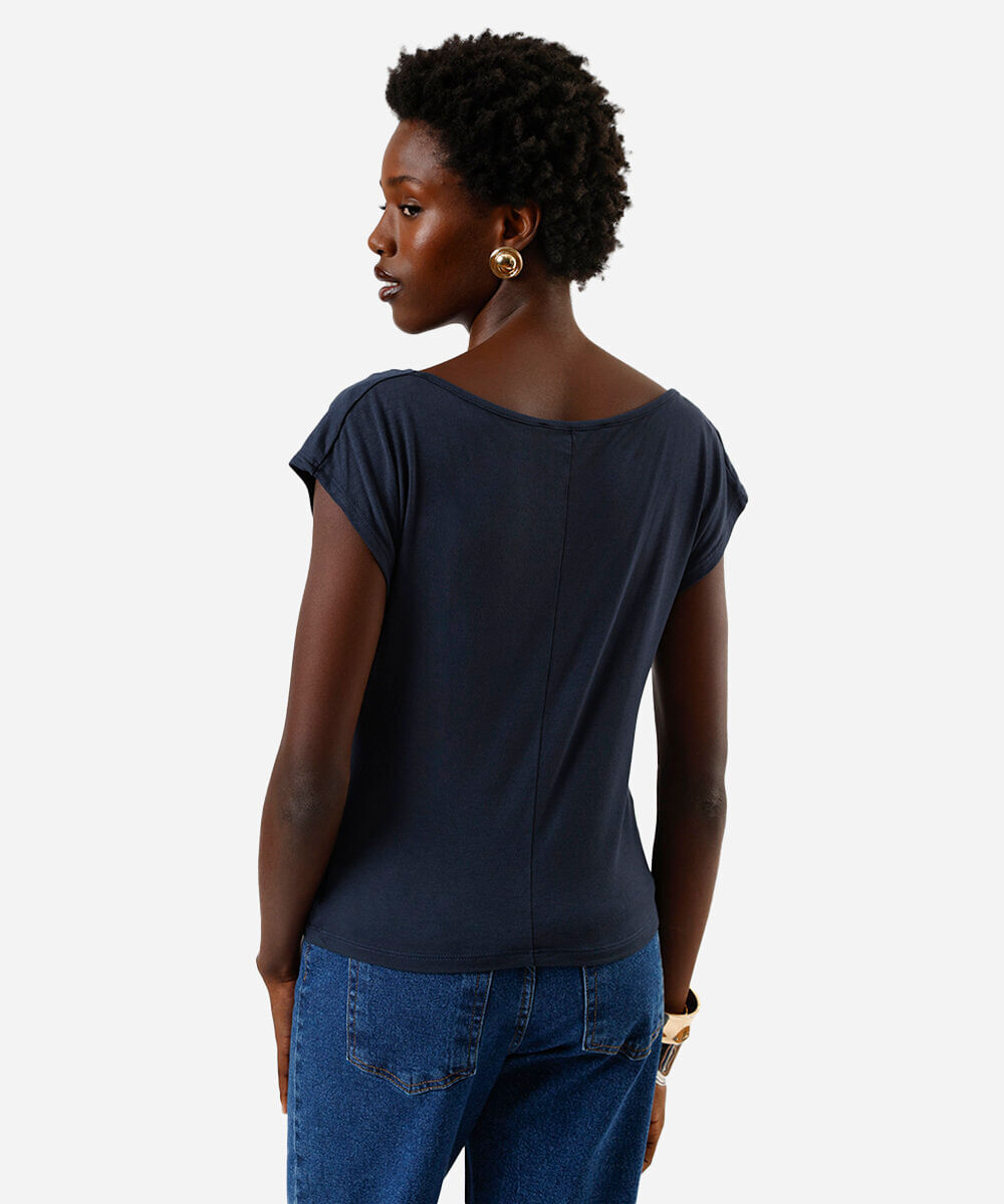 blusa feminina de viscose decote degagê azul