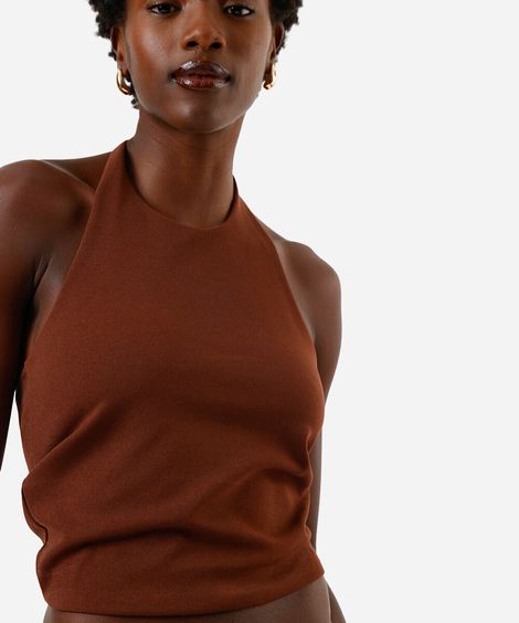 cropped frente única feminino com argola marrom