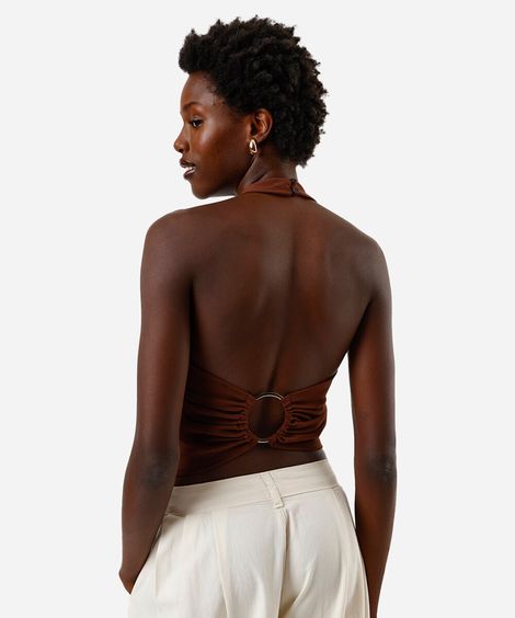 cropped frente única feminino com argola marrom