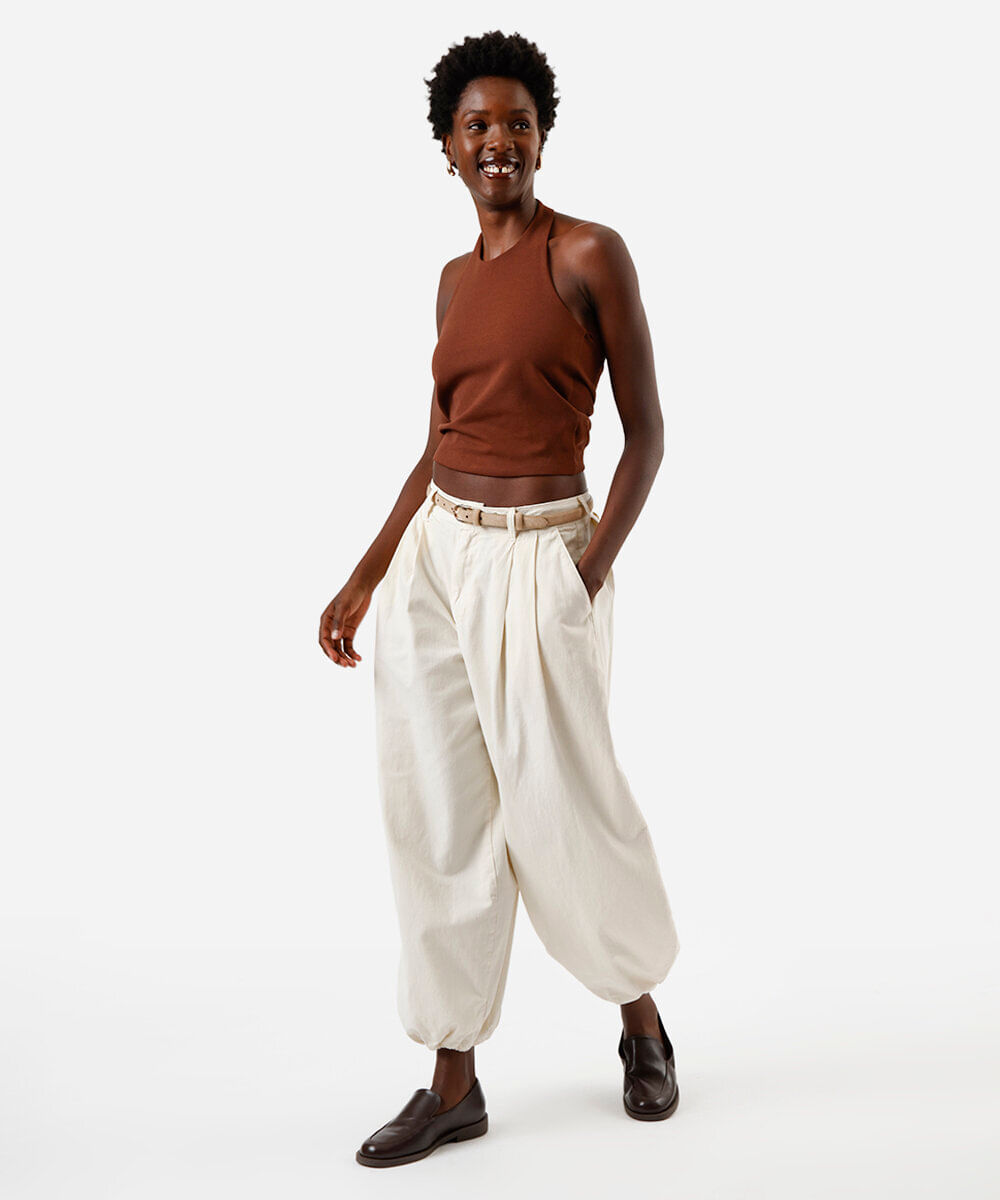 cropped frente única feminino com argola marrom