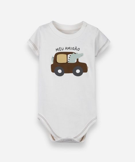 body infantil de algodão estampado off white