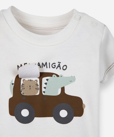 body infantil de algodão estampado off white