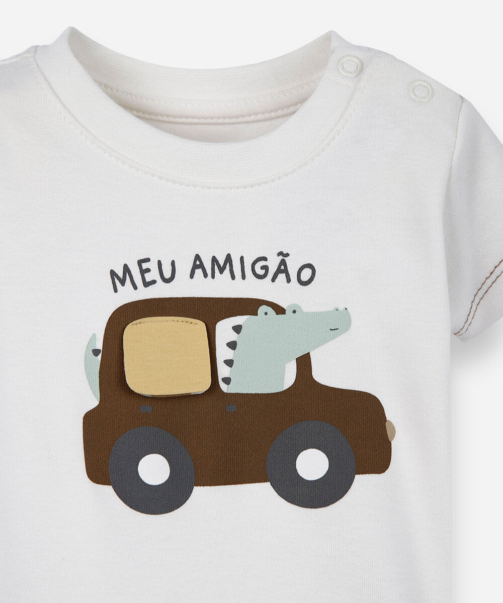 body infantil de algodão estampado off white