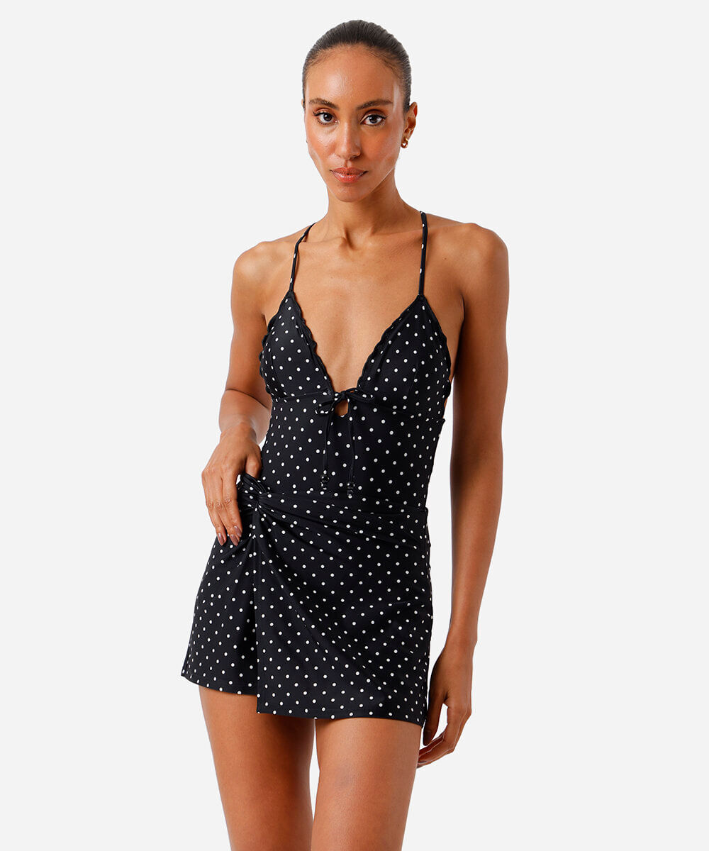 saia saída de praia feminina poá preta