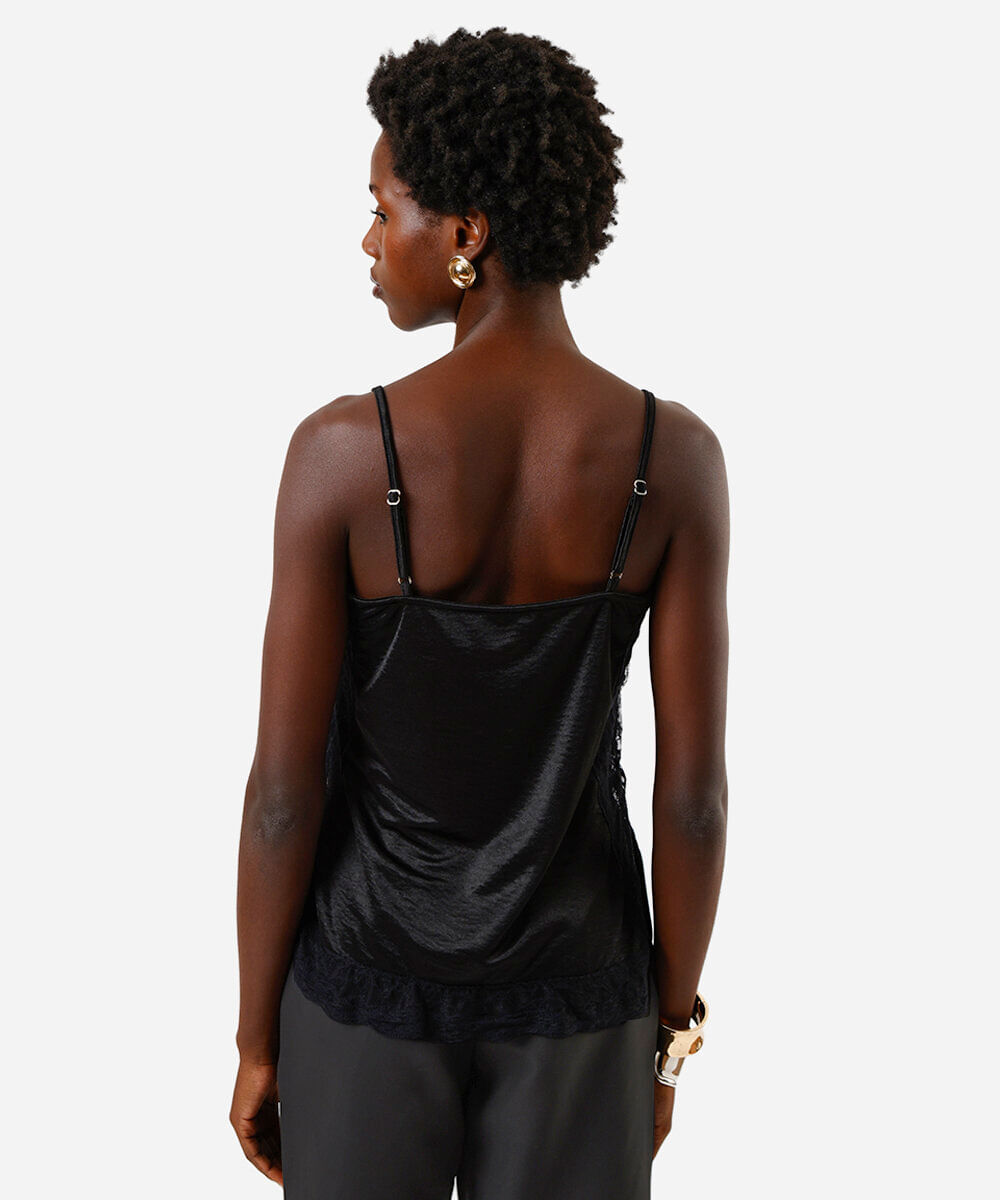 regata feminina alça fina com renda preta