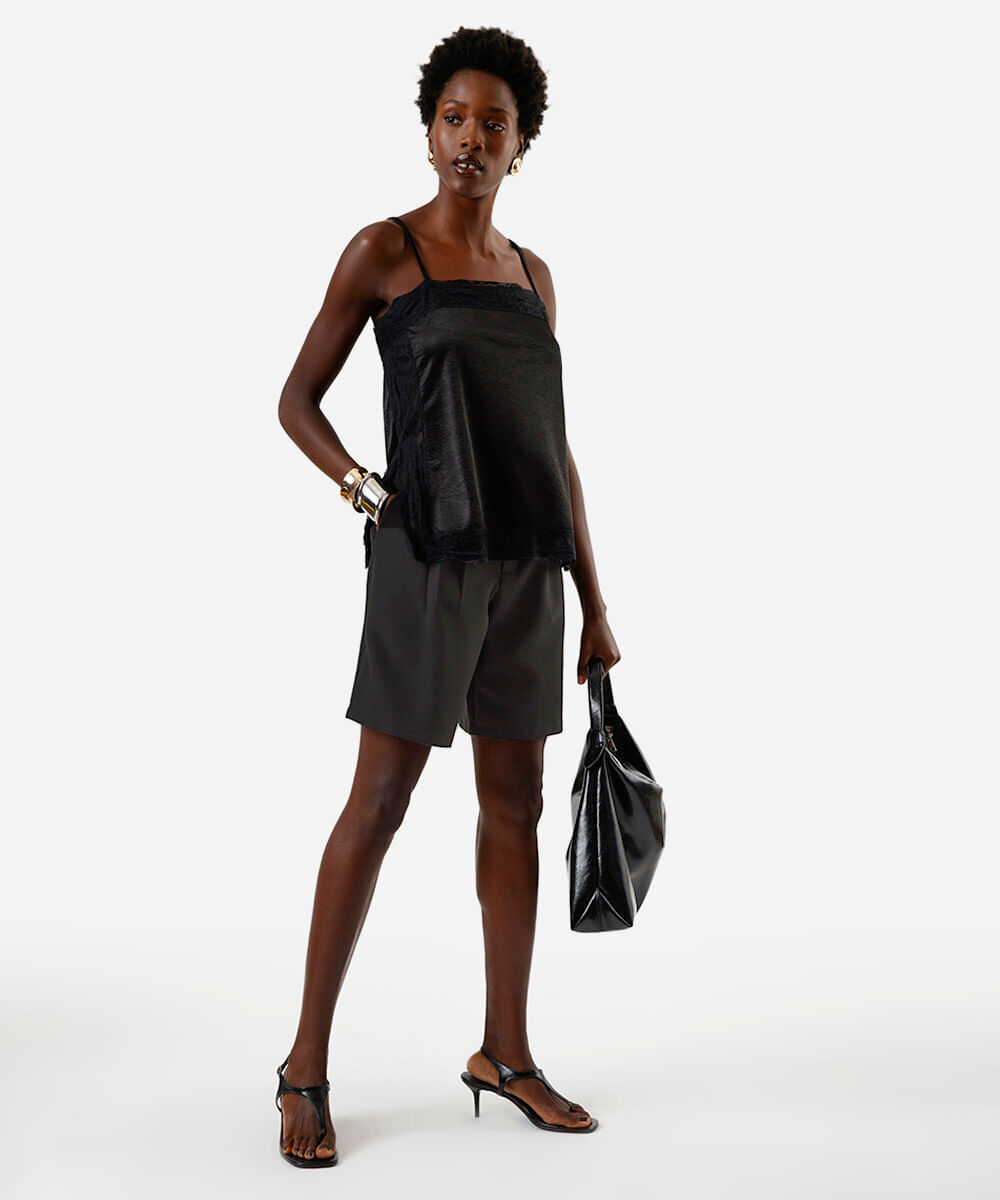 regata feminina alça fina com renda preta