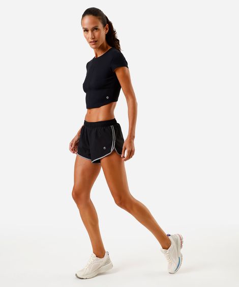 short feminino esportivo com refletivo ace preto