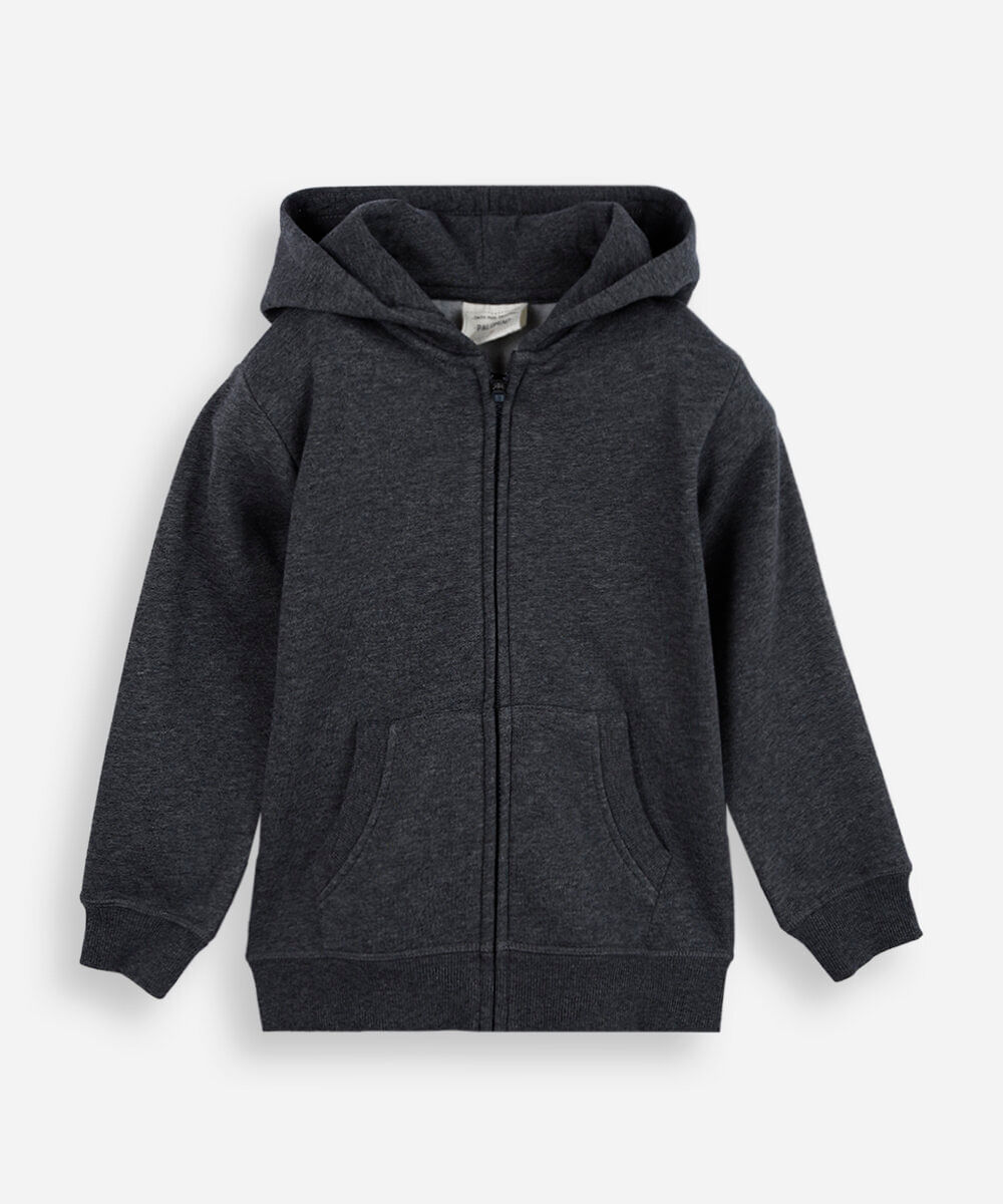 blusa infantil de moletom felpado com capuz cinza