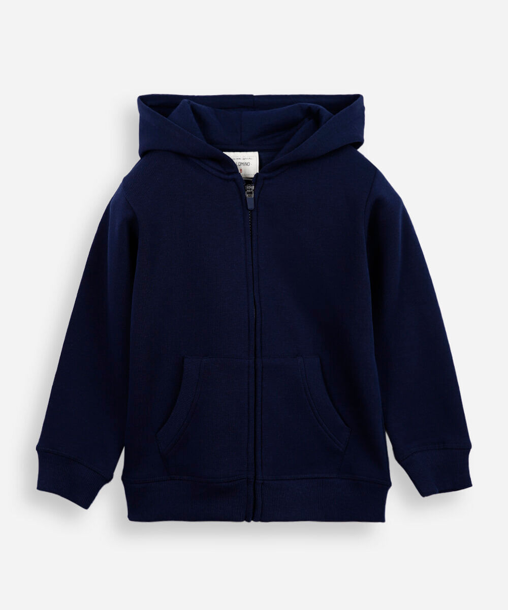 blusa infantil de moletom felpado com capuz azul