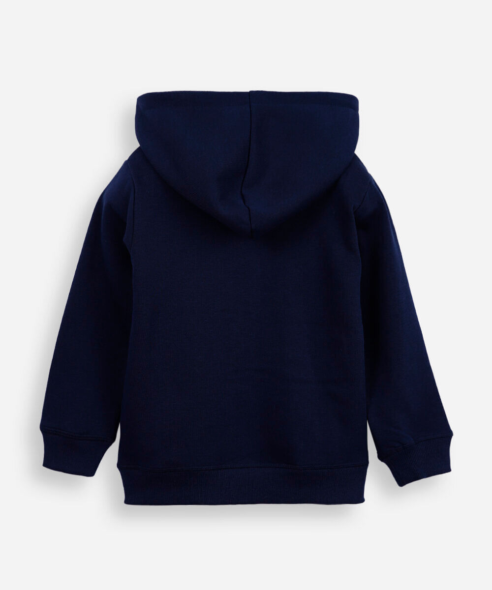 blusa infantil de moletom felpado com capuz azul