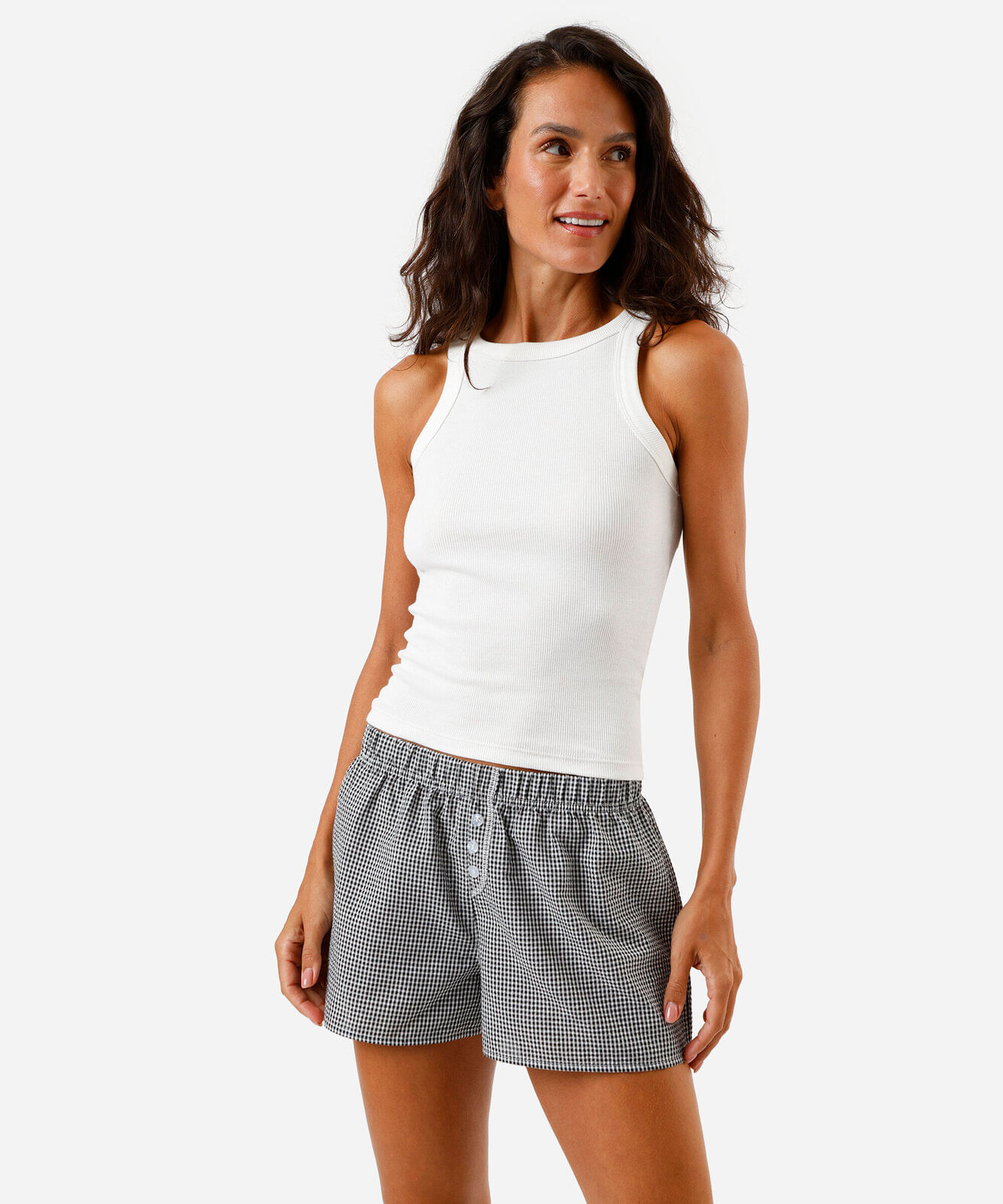 short de pijama boxer xadrez preto