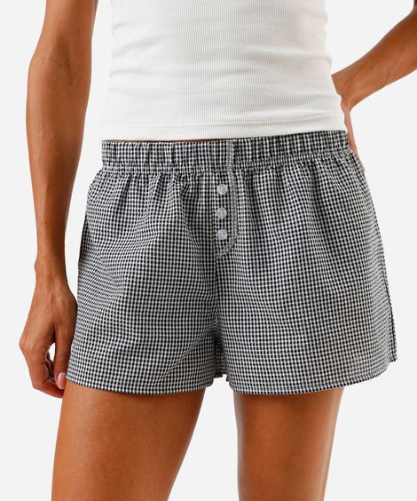 short de pijama boxer xadrez preto