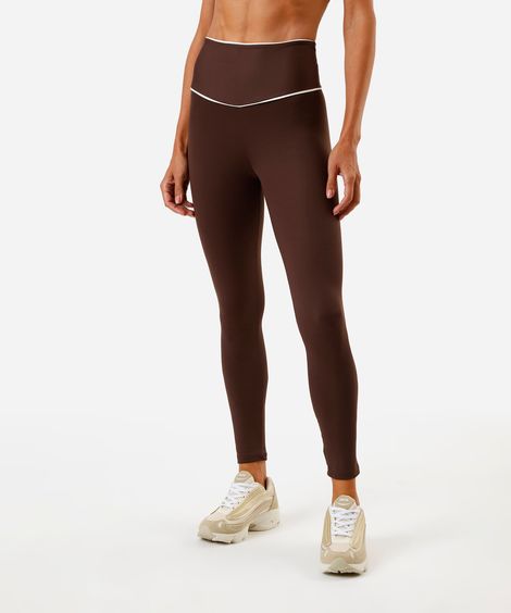 calça legging feminina esportiva com nervuras marrom