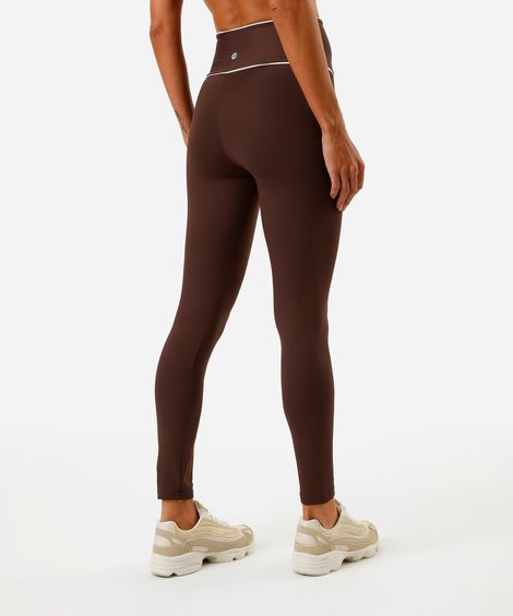 calça legging feminina esportiva com nervuras marrom