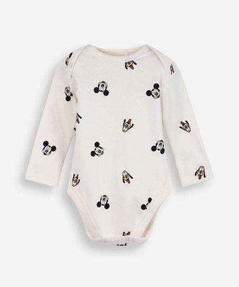 body infantil de algodão mickey bege