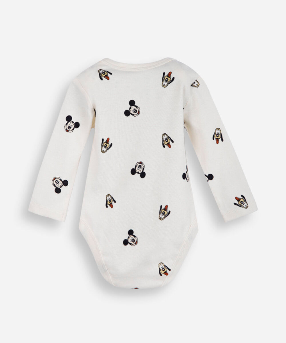 body infantil de algodão mickey bege