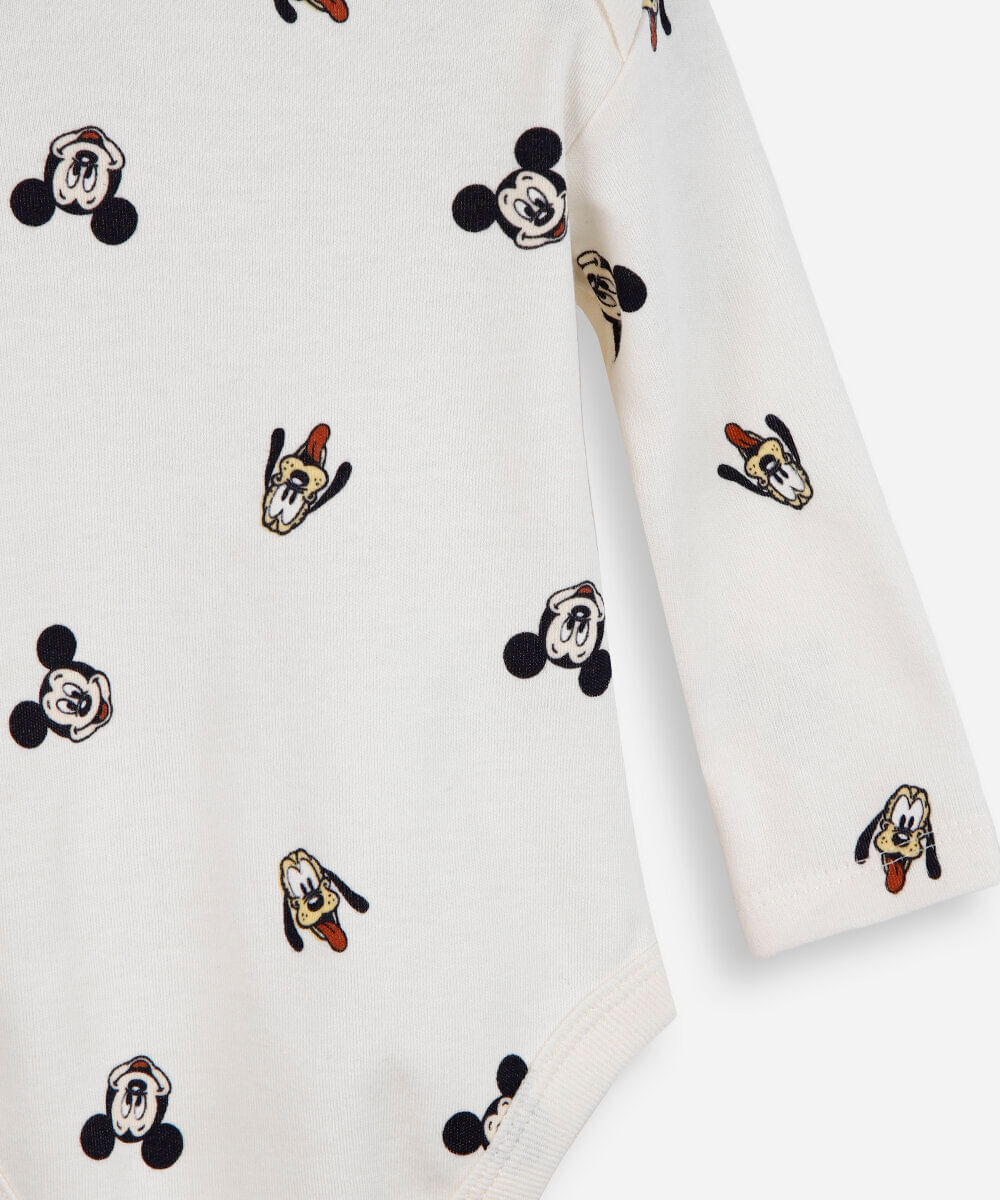 body infantil de algodão mickey bege