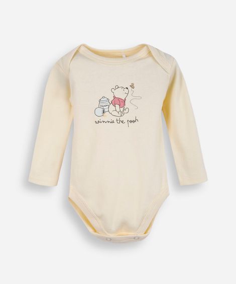 body infantil de algodão ursinho pooh amarelo