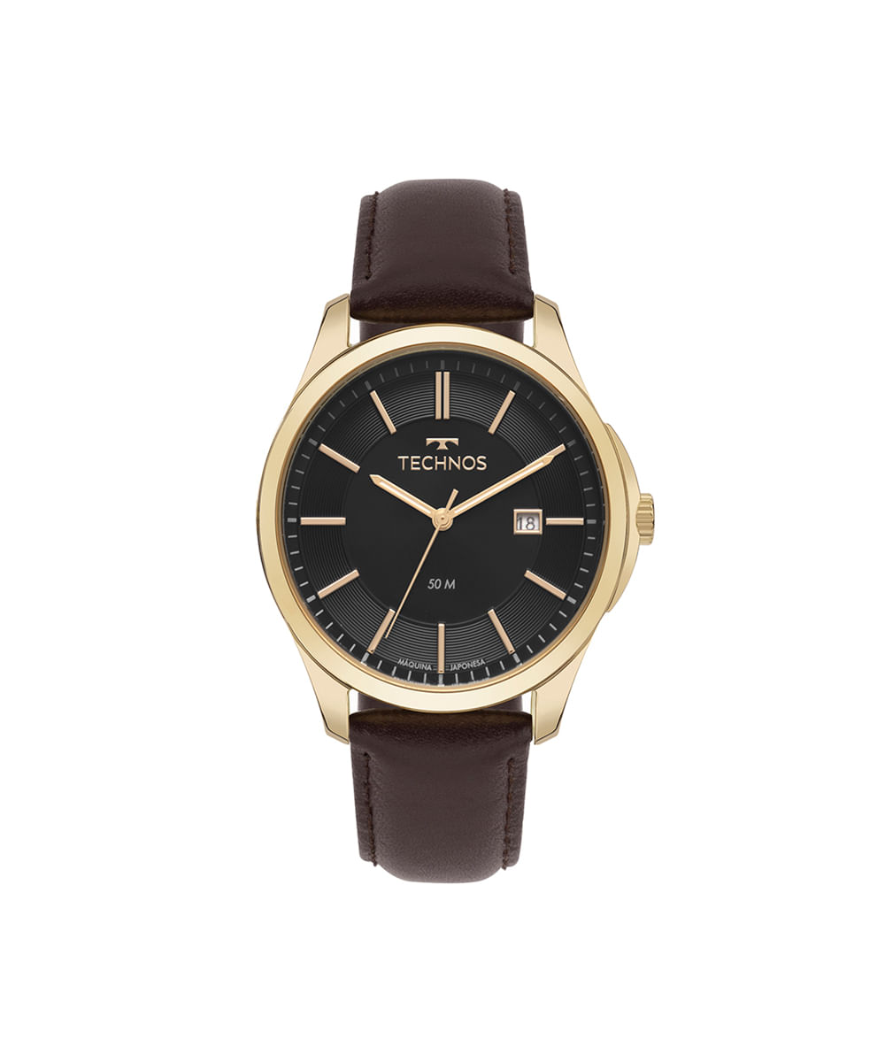relógio masculino technos analógico calendário 2115tyh 0m dourado