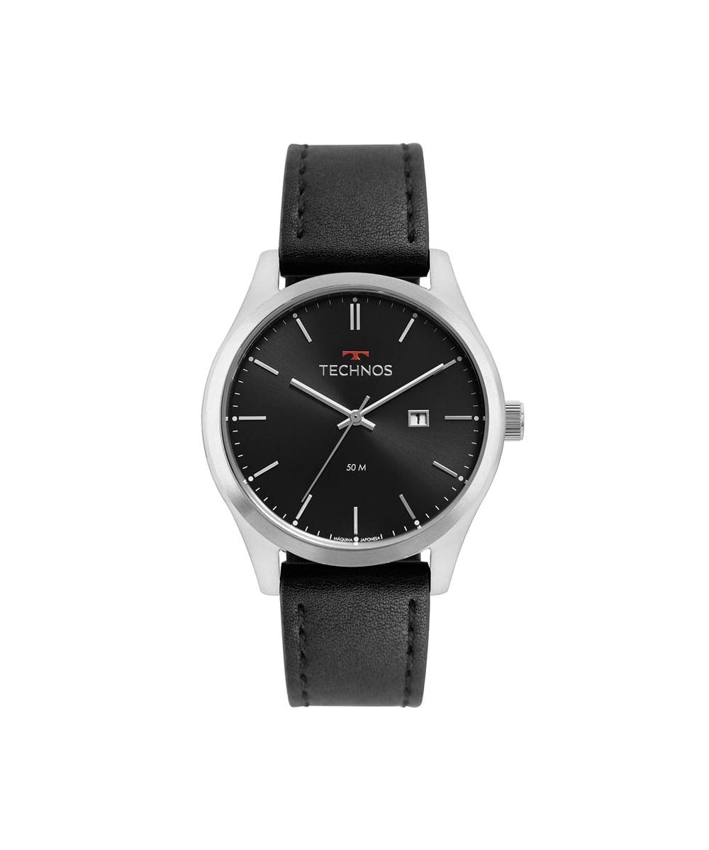 relógio masculino technos analógico calendário 2115msgs 0p prateado