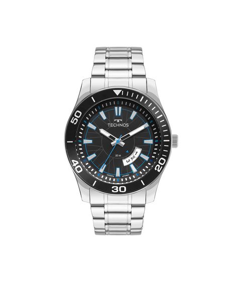 relógio masculino technos analógico calendário 2115ksm 1a prateado
