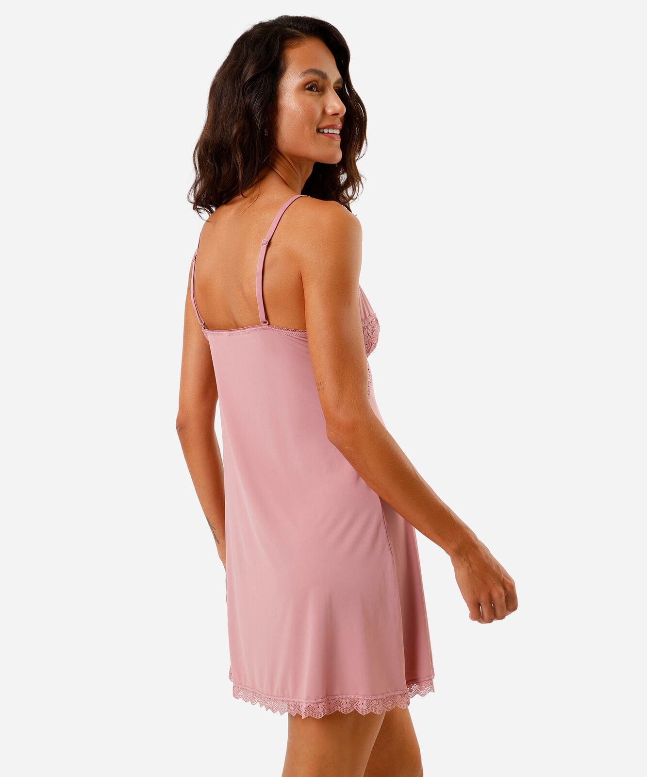 camisola feminina alça fina com renda rosa