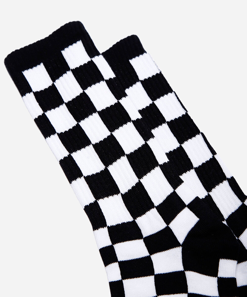 meia cano alto xadrez canelada colorida