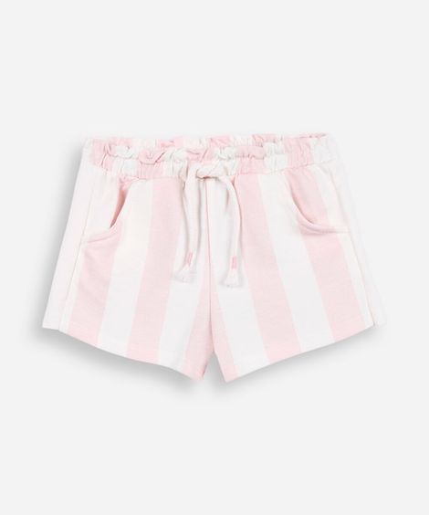 short infantil de moletom listrado rosa