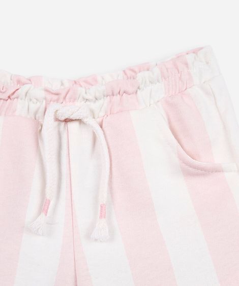 short infantil de moletom listrado rosa