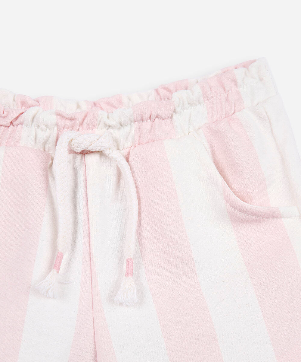 short infantil de moletom listrado rosa