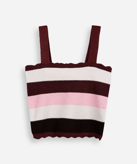 cropped juvenil de tricot listrado marrom