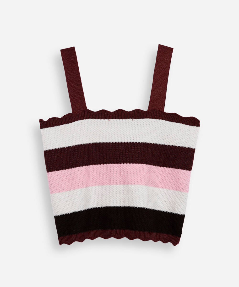 cropped juvenil de tricot listrado marrom