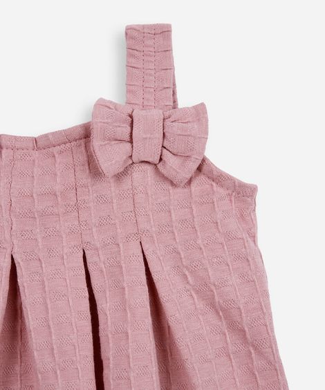 conjunto curto infantil de algodão com laço texturizado rosa
