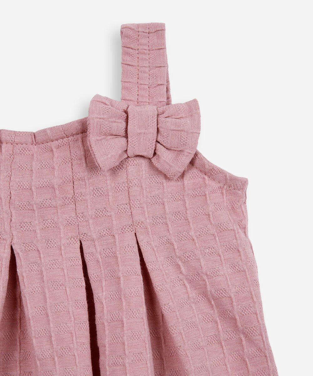 conjunto curto infantil de algodão com laço texturizado rosa