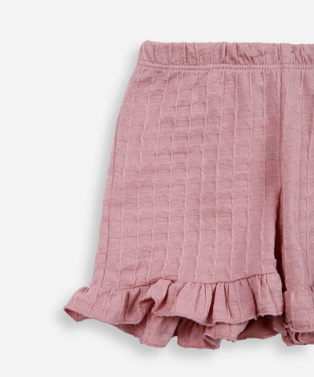 conjunto curto infantil de algodão com laço texturizado rosa