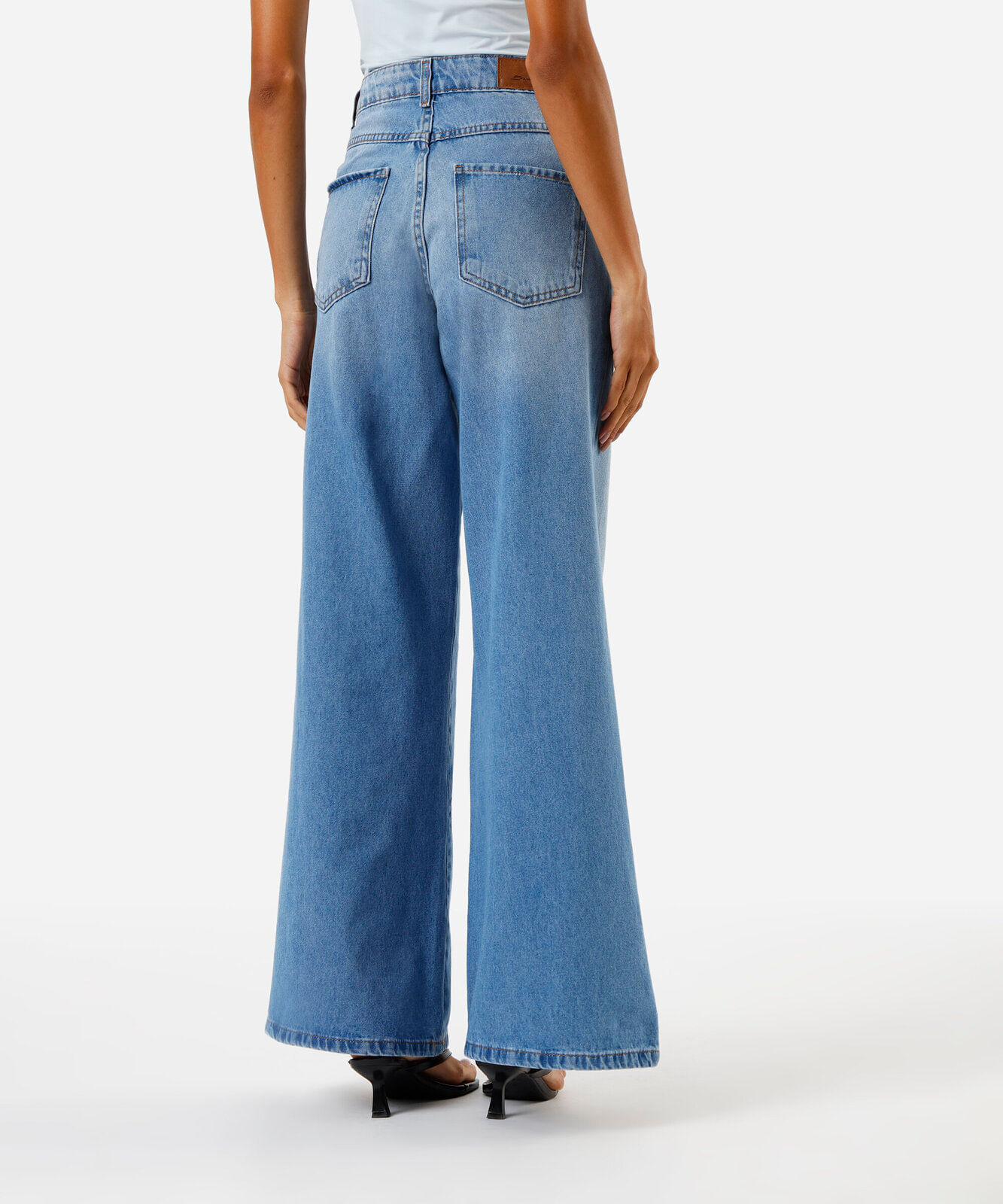 calça wide leg feminina jeans sawary azul