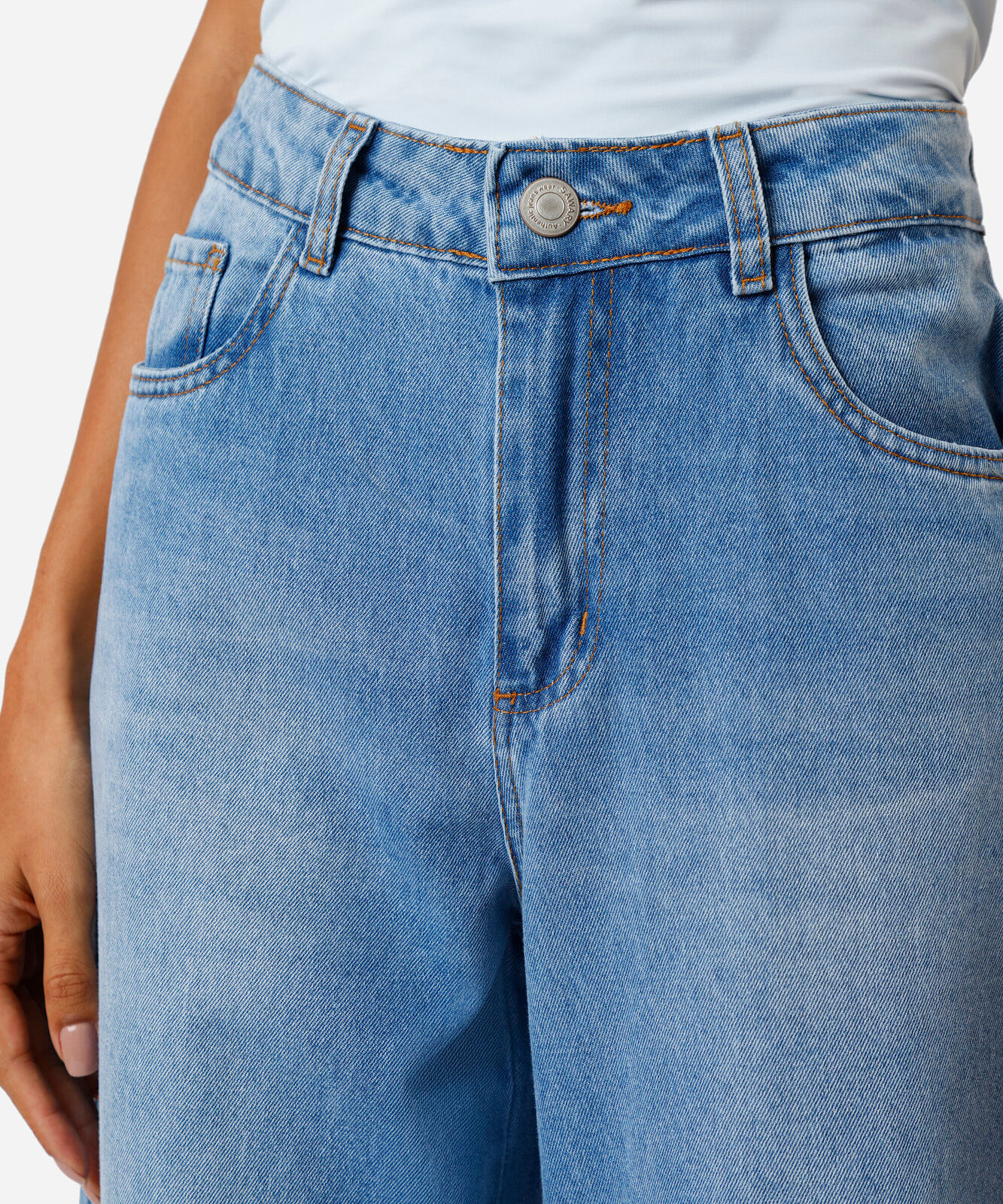 calça wide leg feminina jeans sawary azul