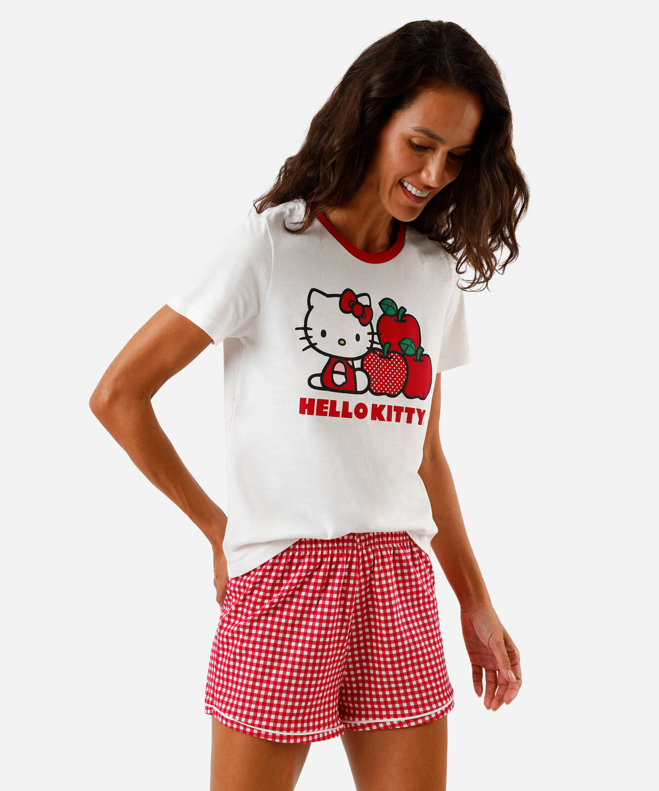 pijama short doll feminino de algodão hello kitty vermelho