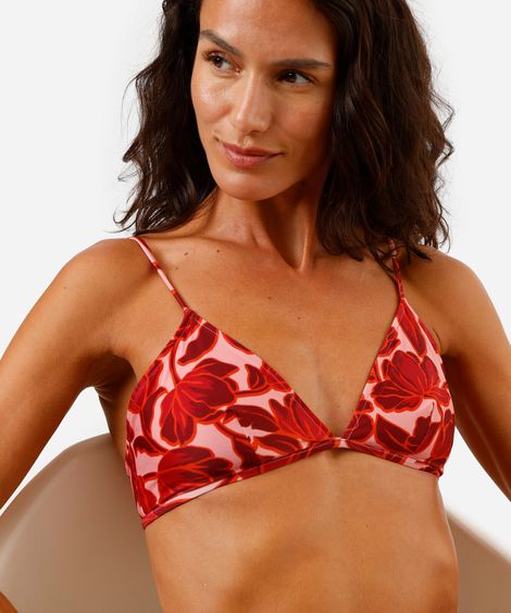 biquíni top triângulo feminino  floral rosa