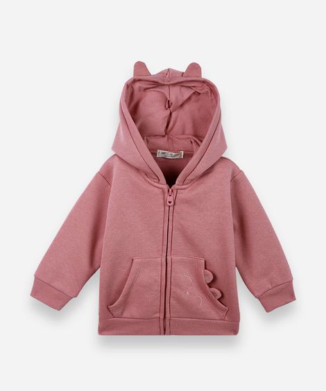 casaco infantil de moletom com capuz de ursinho rosa