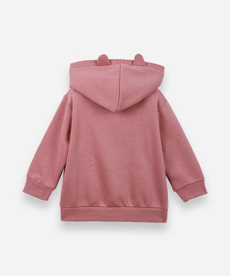 casaco infantil de moletom com capuz de ursinho rosa