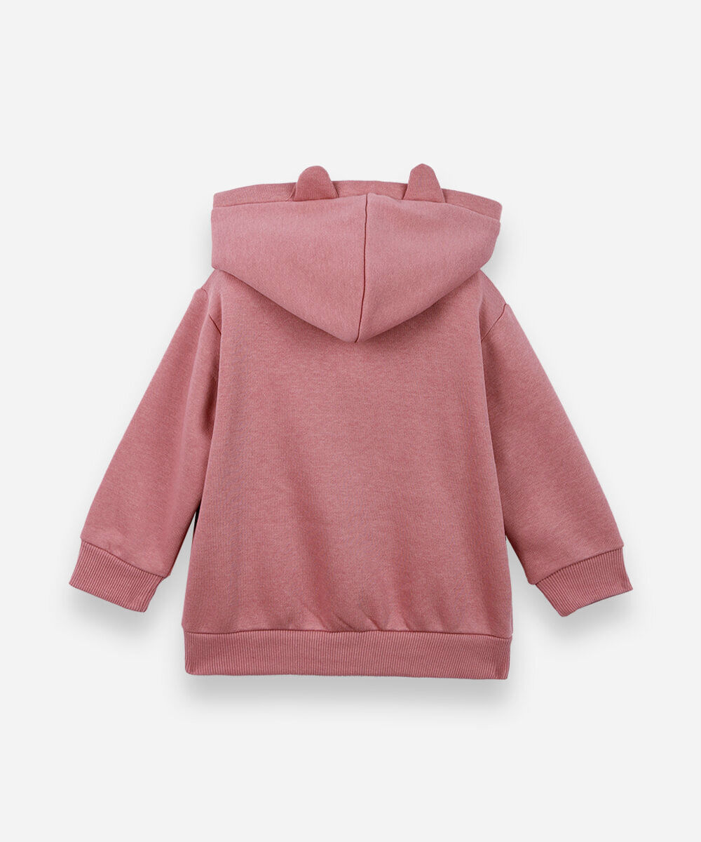 casaco infantil de moletom com capuz de ursinho rosa