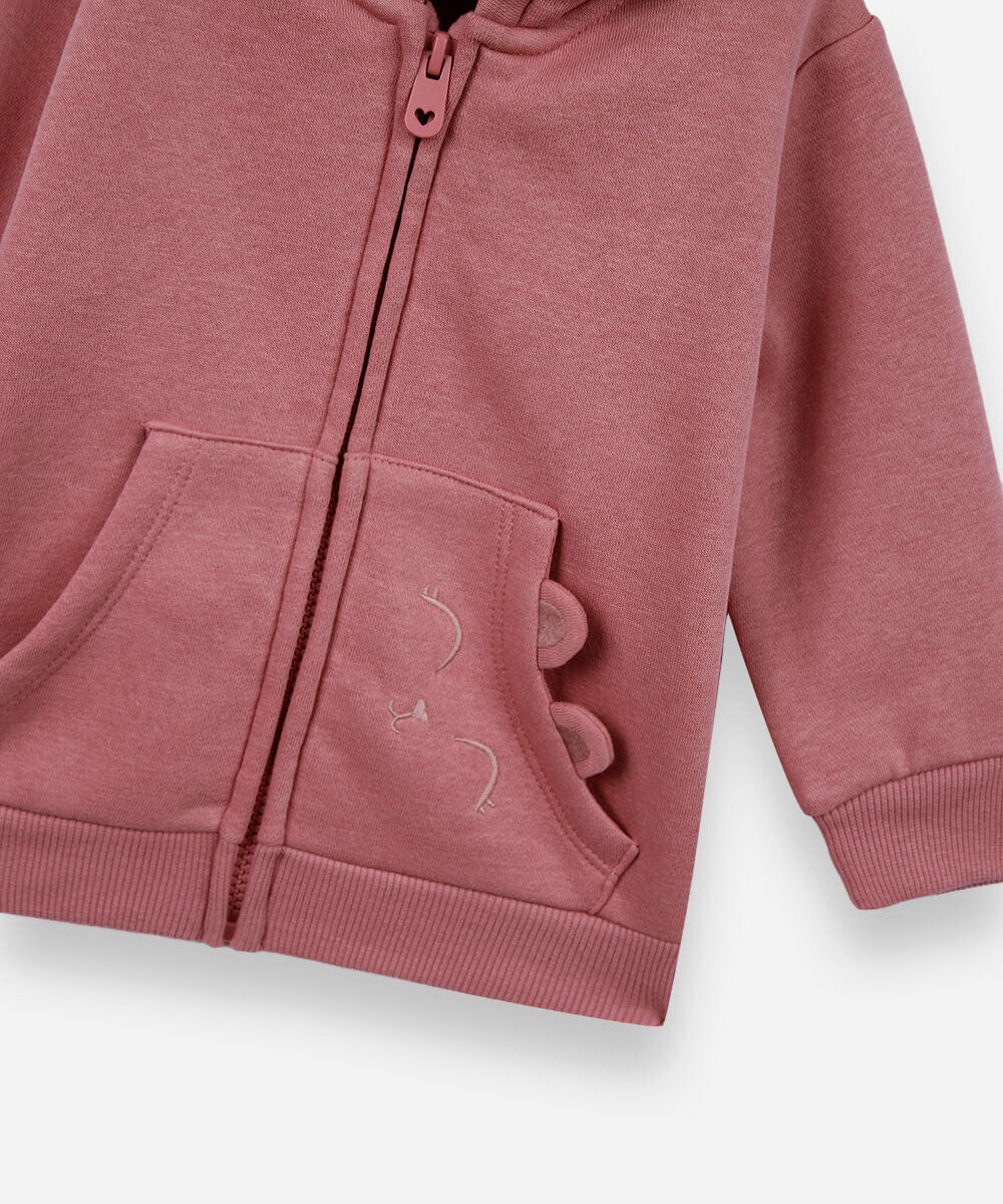casaco infantil de moletom com capuz de ursinho rosa