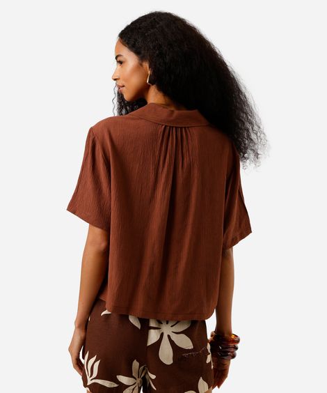 camisa feminina manga curta decote v marrom